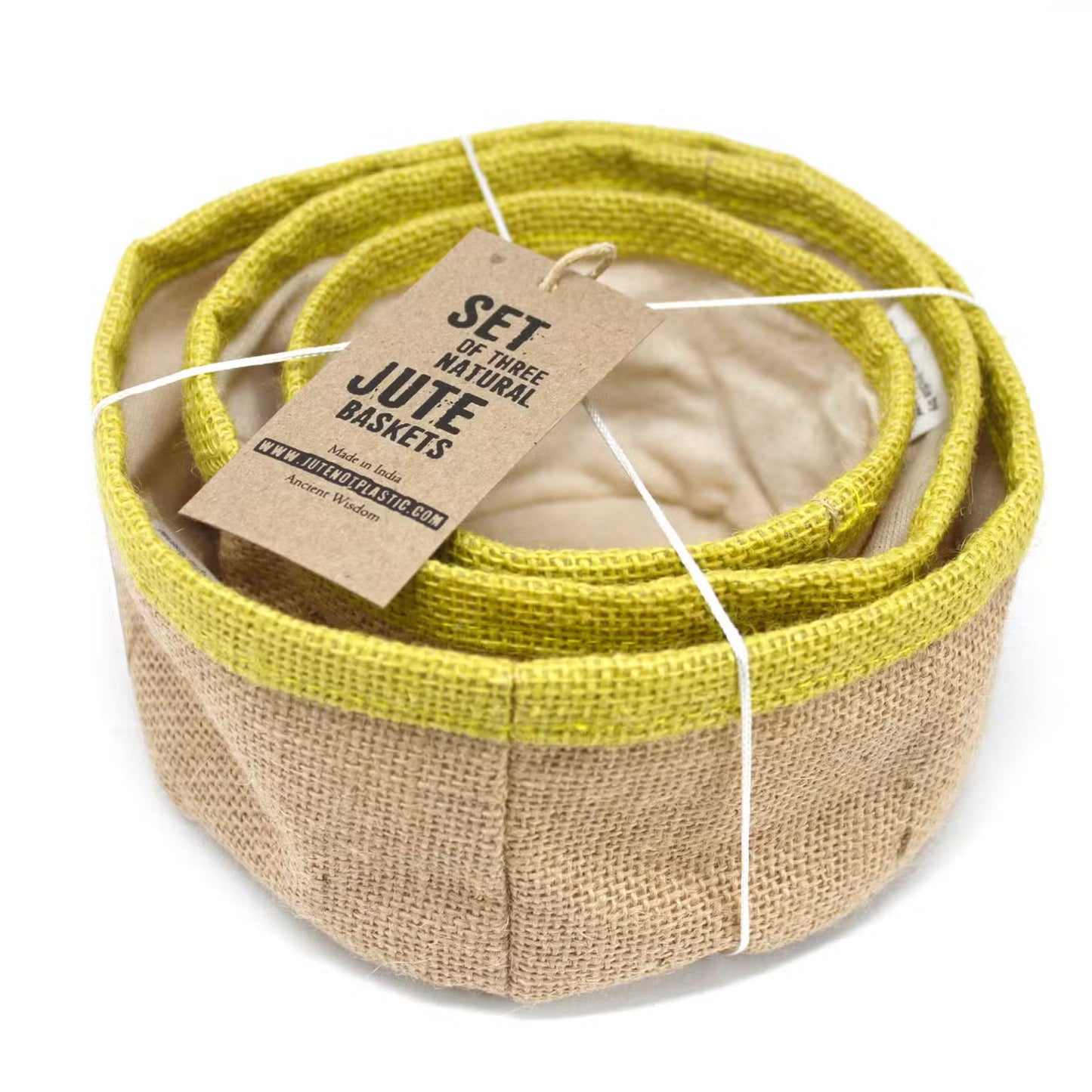 Set of 3 Natural Eco-Friendly Jute Baskets - Olive