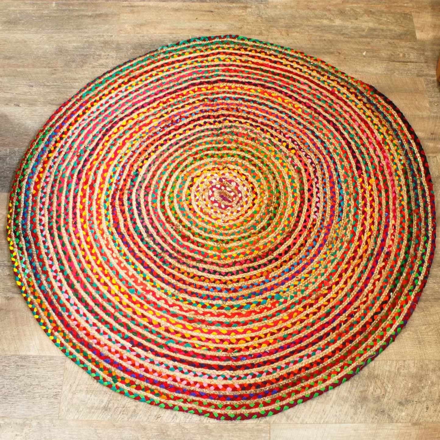 Handmade Round Jute and Recycled Cotton Rug - 150cm