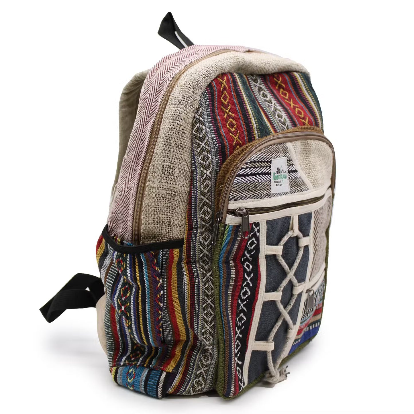 Eco-Friendly Hemp and Cotton Backpack - Rope and Pockets / Random Colour / Large