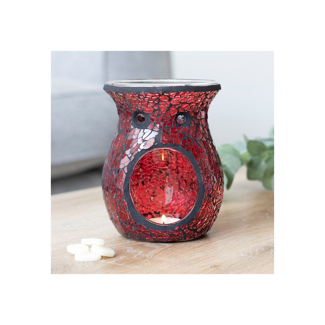 Large Red Crackle Glass Oil Burner and Wax Warmer