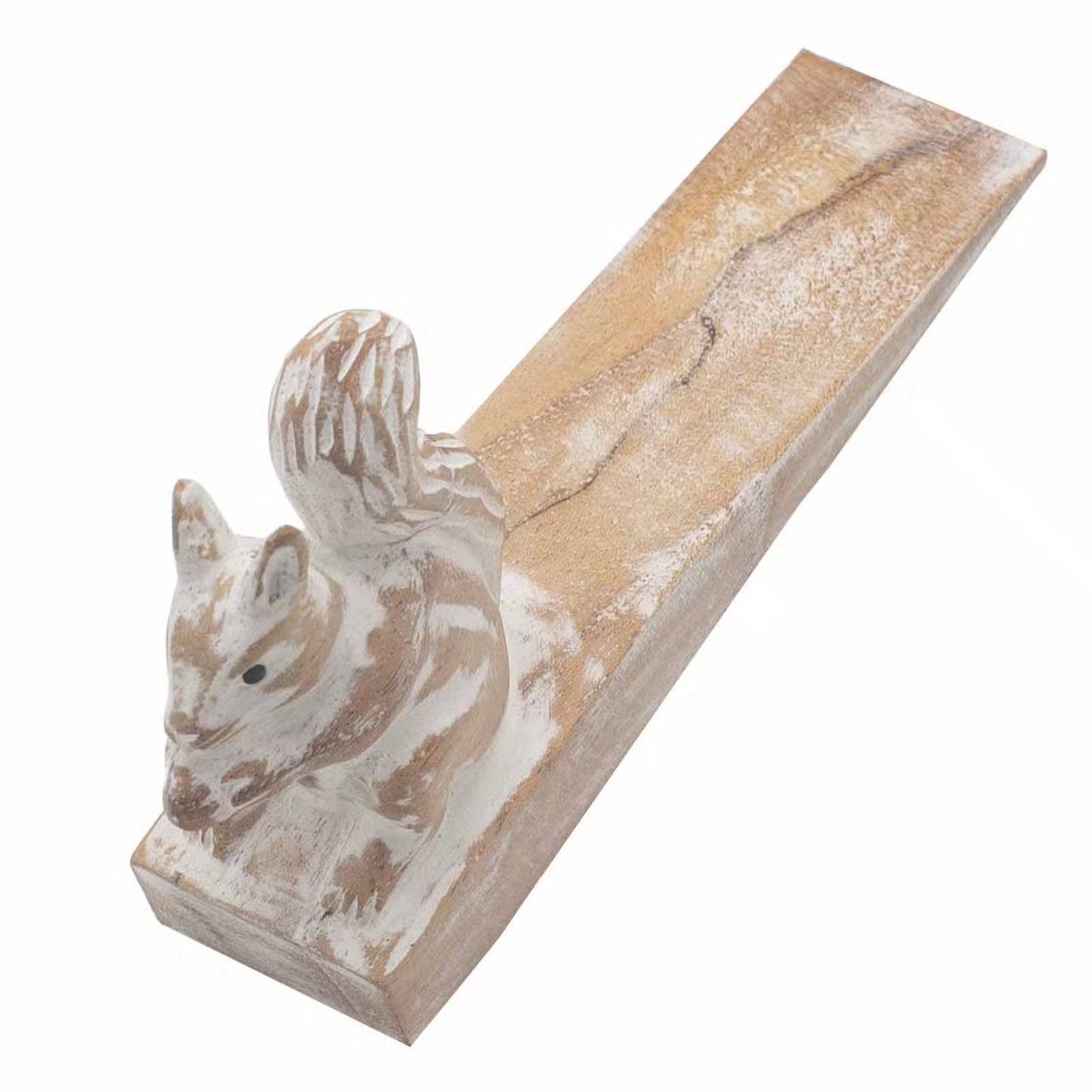 Hand-Carved Eco-Friendly Wooden Animal Doorstop - Squirrel