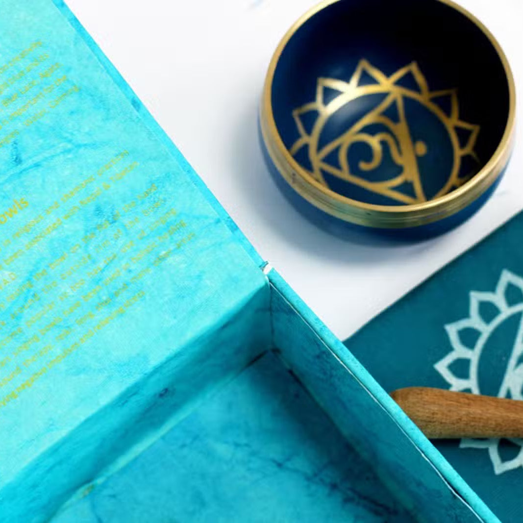 8cm Authentic Healing Chakra Brass Singing Bowl Set - Throat Chakra