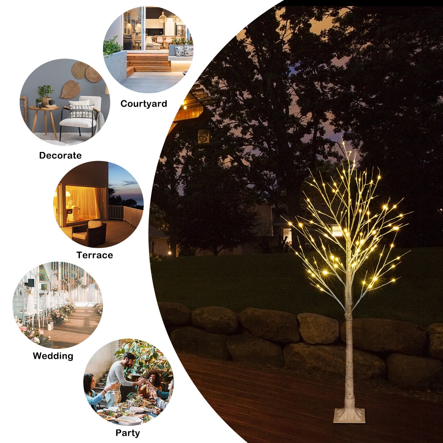 4ft LED Lit White Christmas Birch Twig Tree