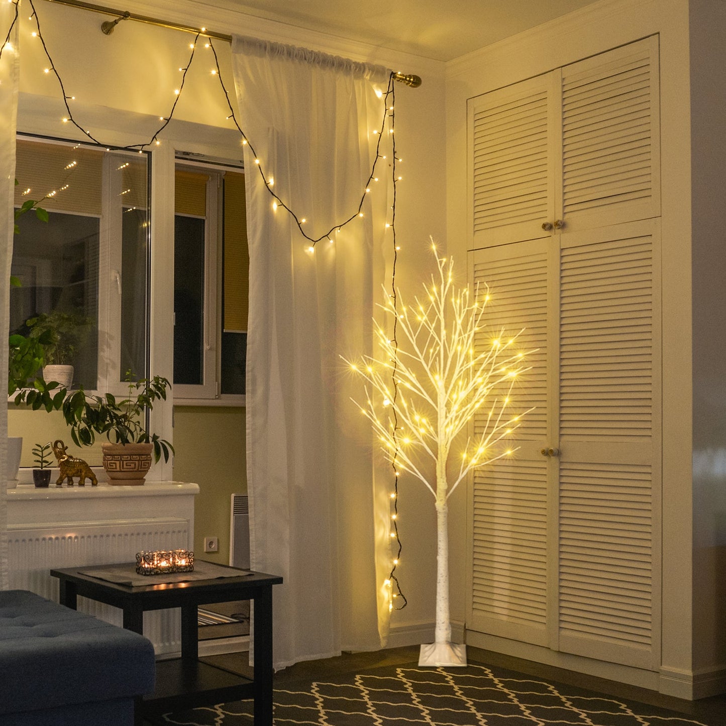5ft LED Lit White Christmas Birch Twig Tree