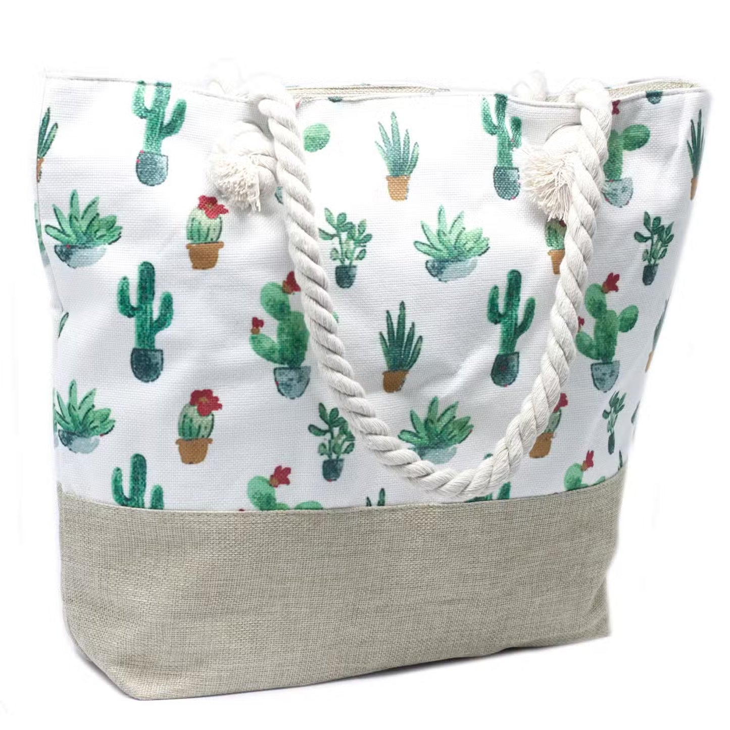 Classic Rope Handled Beach Bag - Mini Cactus