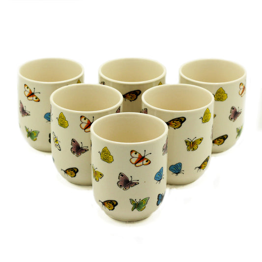 6 Ceramic Butterfly Design Herbal Tea Cups