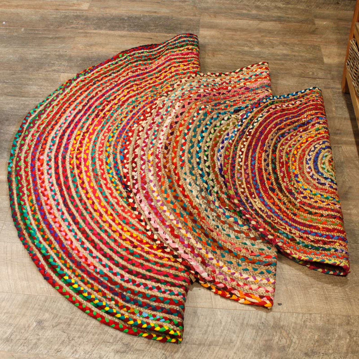 Handmade Round Jute and Recycled Cotton Rug - 90cm