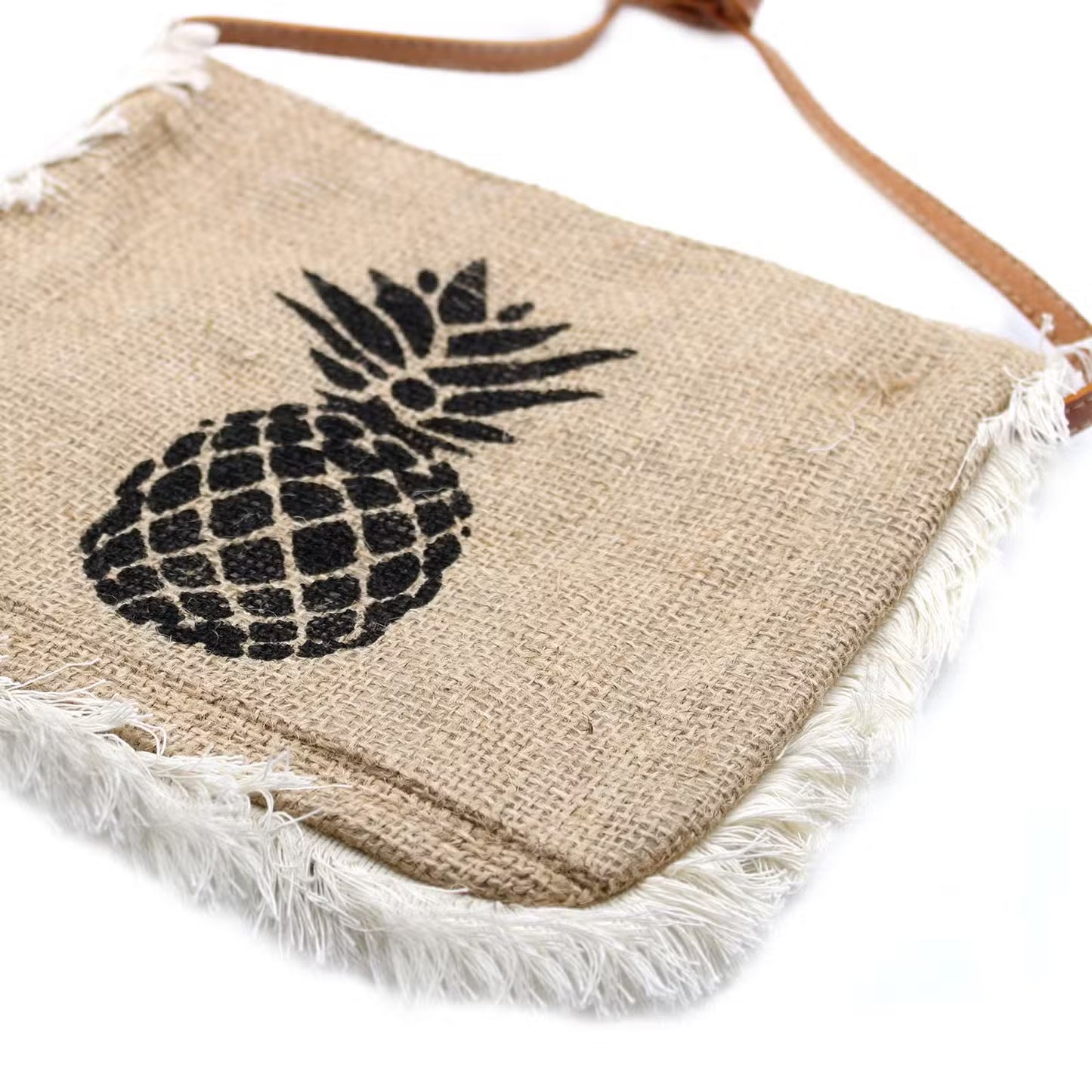 Soft Washed Eco-Friendly Jute Fringe Shoulder Handbags - Pineapple Design
