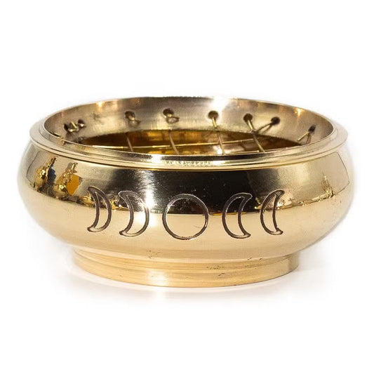 Handmade Brass Charcoal Incense Jar - Moon Phases