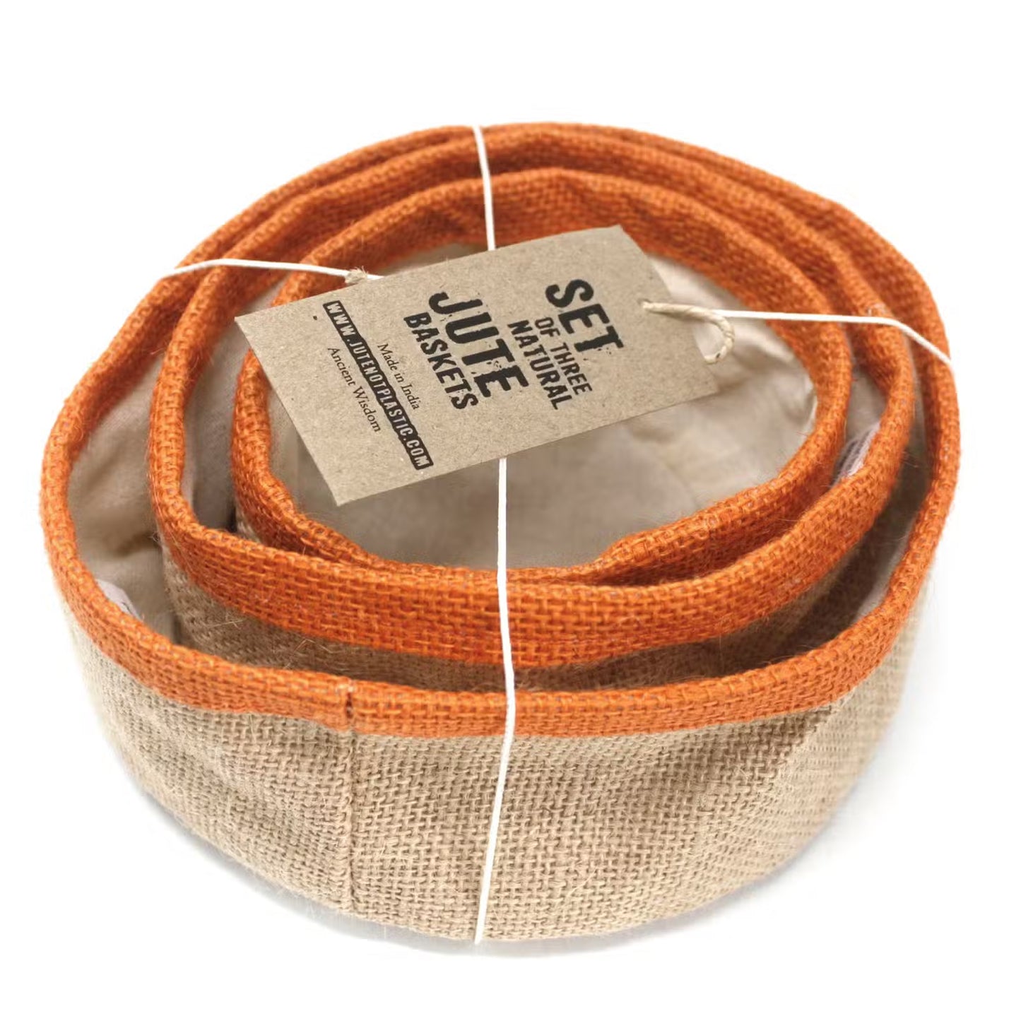 Set of 3 Natural Eco-Friendly Jute Baskets - Turmeric