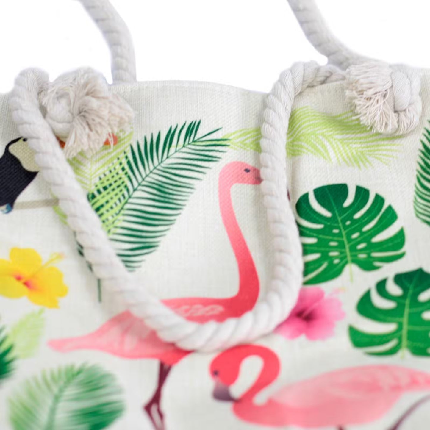 Classic Rope Handled Beach Bag - Tropical Flamingo