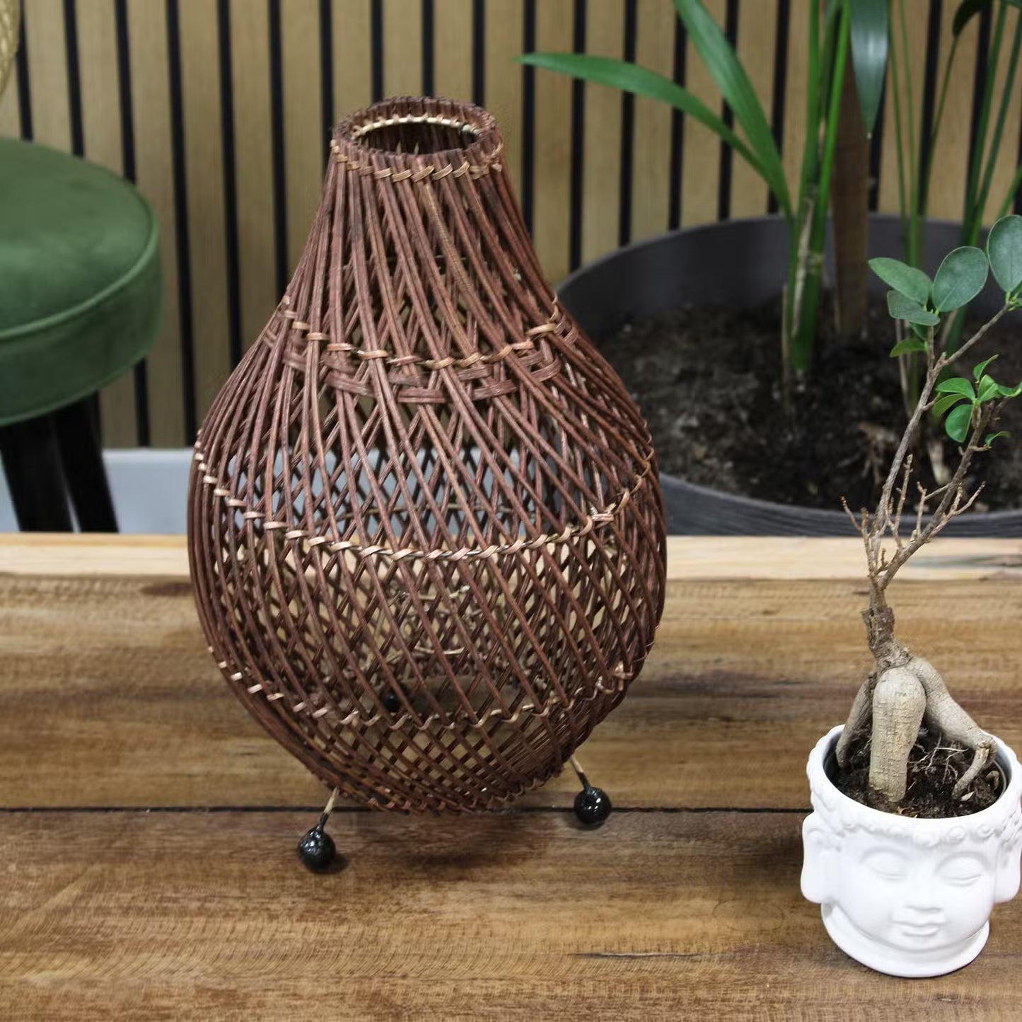Hand-Woven Rattan Table Lamp - Dark Brown