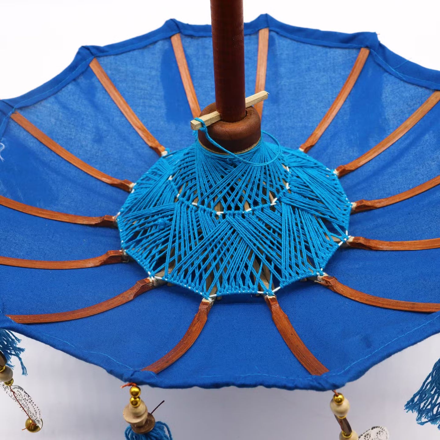 Handcrafted Indoor Parasol with Stand - Small / Blue