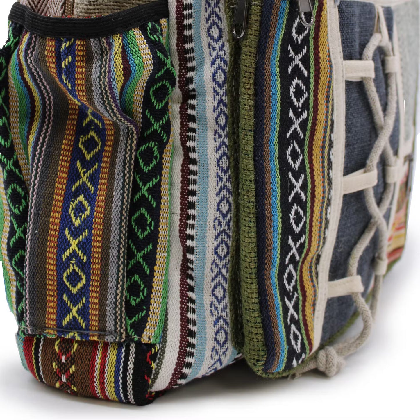 Eco-Friendly Hemp and Cotton Backpack - Rope and Pockets / Random Colour / Large