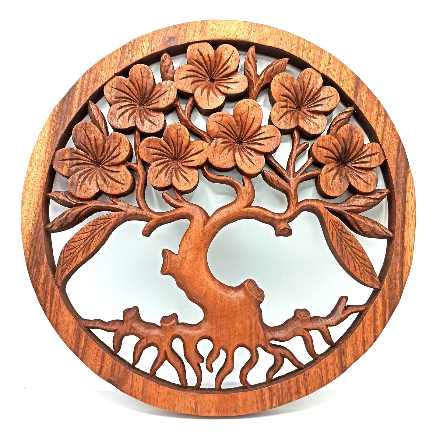 Tree of Life / Frangipani - Handmade Decorative Suar Wooden Plaque - 40cm