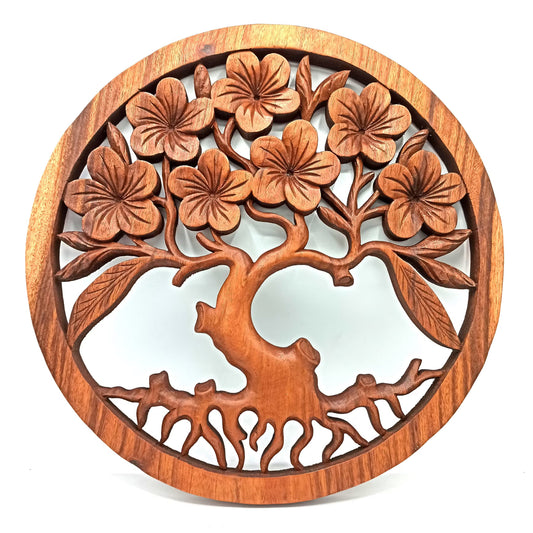 Tree of Life / Frangipani - Handmade Decorative Suar Wooden Plaque - 40cm
