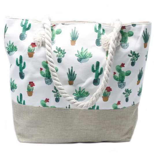 Classic Rope Handled Beach Bag - Mini Cactus