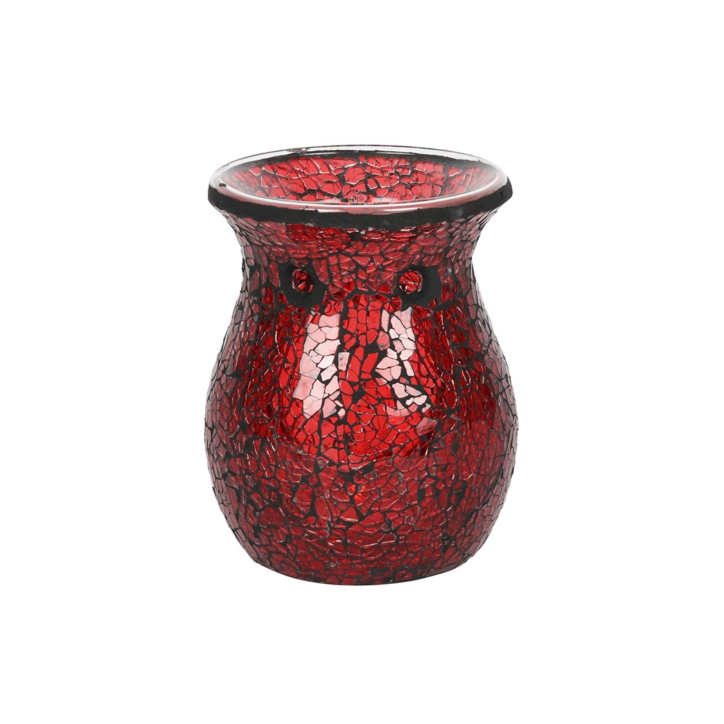 Large Red Crackle Glass Oil Burner and Wax Warmer