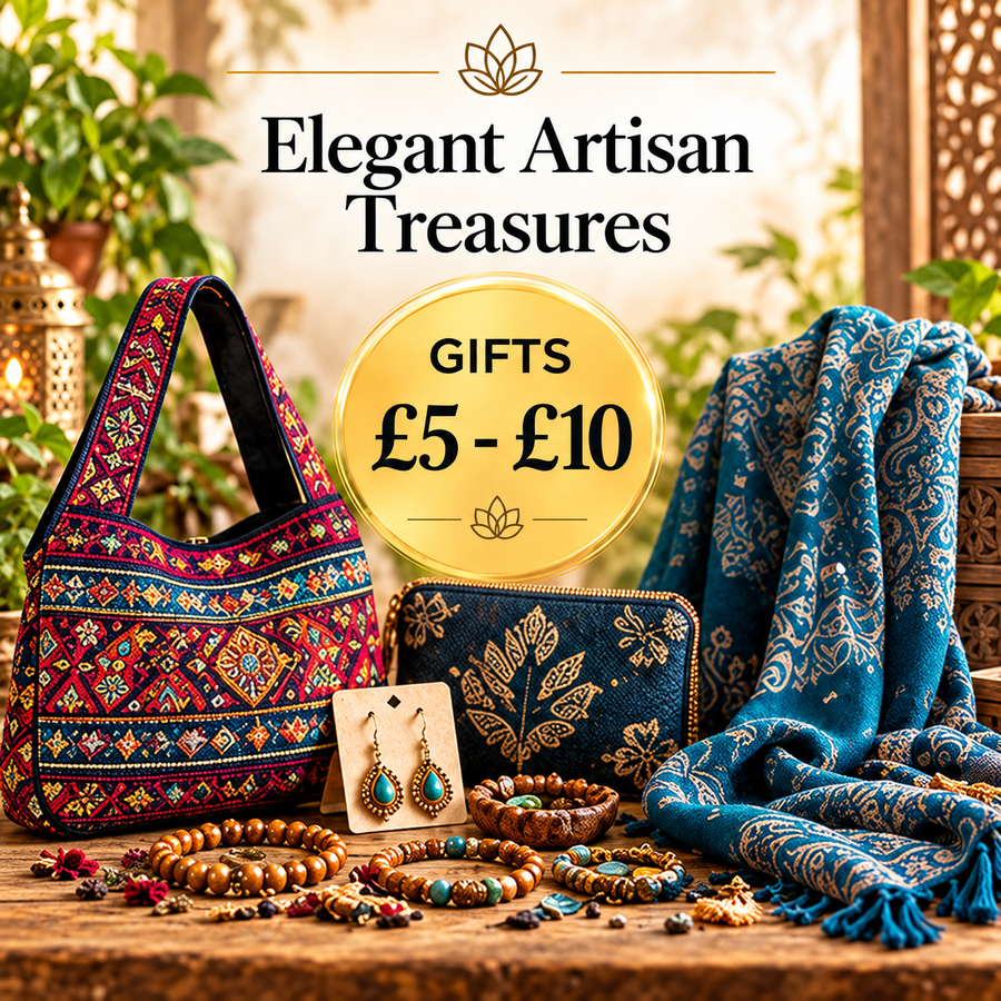 Elegant Artisan Treasures £5 - £10 by Quintessential Holistic Health. Featuring artisan bags, purses, patterned scarves, beaded jewellery and fashion accessories.