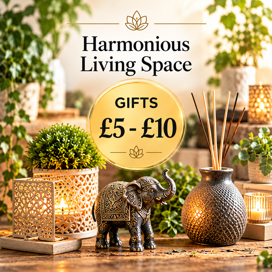 Harmonious Living Space £5 - £10 by Quintessential Holistic Health. Featuring decorative candle holders, ornamental elephants, plants and home décor accessories.