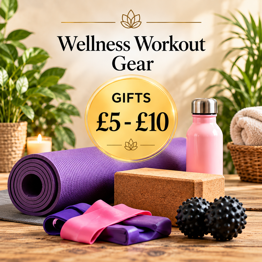 Wellness Workout Gear £5 - £10 by Quintessential Holistic Health. Featuring yoga mats, resistance bands, fitness accessories, exercise equipment and reusable water bottles.