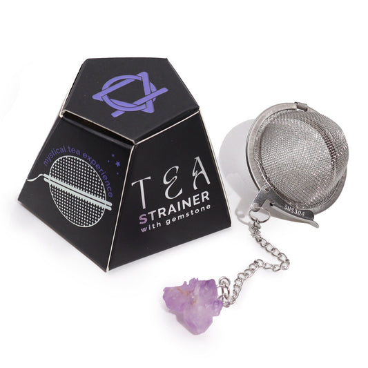Raw Crystal Gemstone Tea Strainer with Amethyst Cluster for SERENITY and CALM with Gift Box