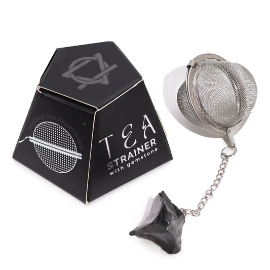 Raw Crystal Gemstone Tea Strainer with Black Obsidian for PROTECTION with Gift Box