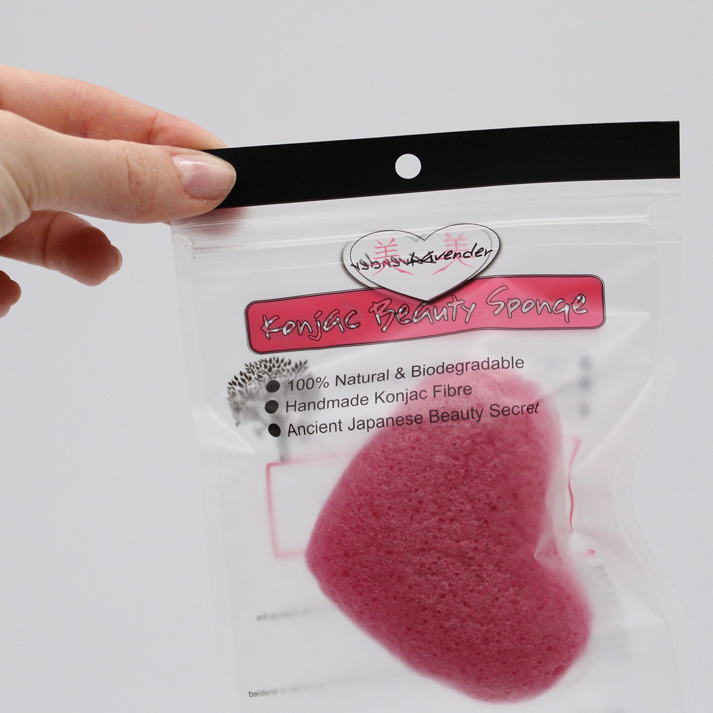 Rose Coloured Heart Shaped Natural Japanese Style Konjac Sponge in a Gift Bag
