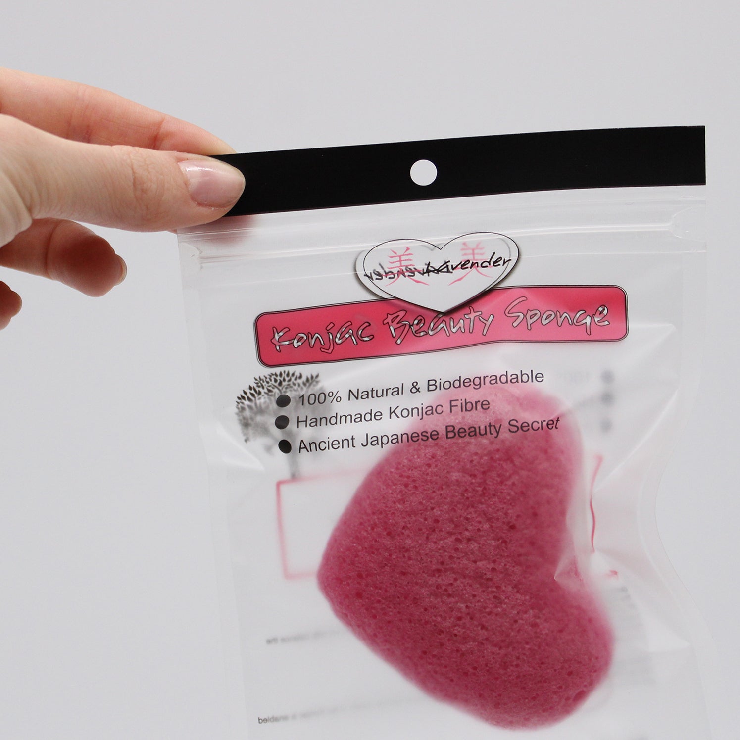 Rose Coloured Heart Shaped Natural Japanese Style Konjac Sponge in a Gift Bag