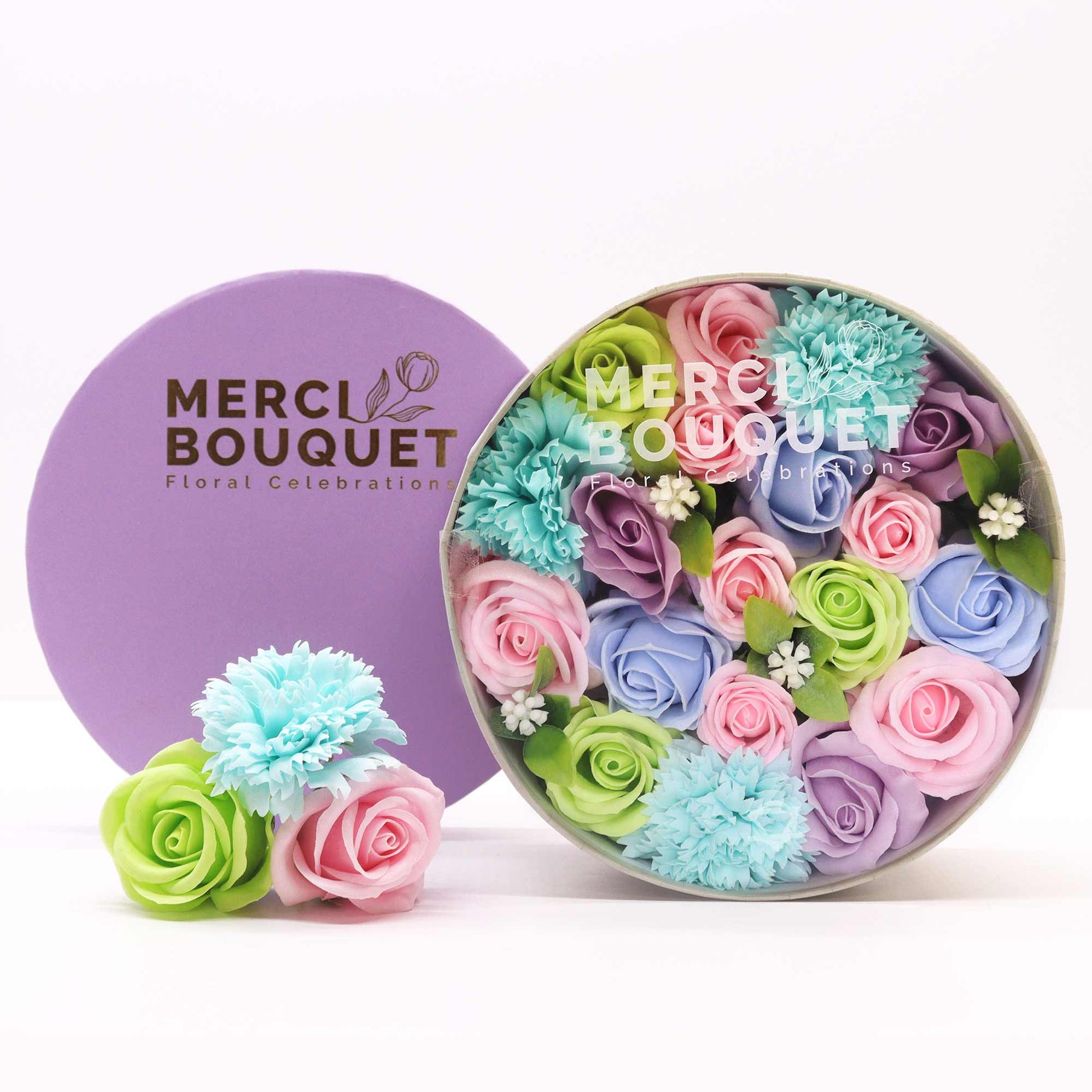 Round Box Flower Shaped Soap Gift Boxes - Blues Collection