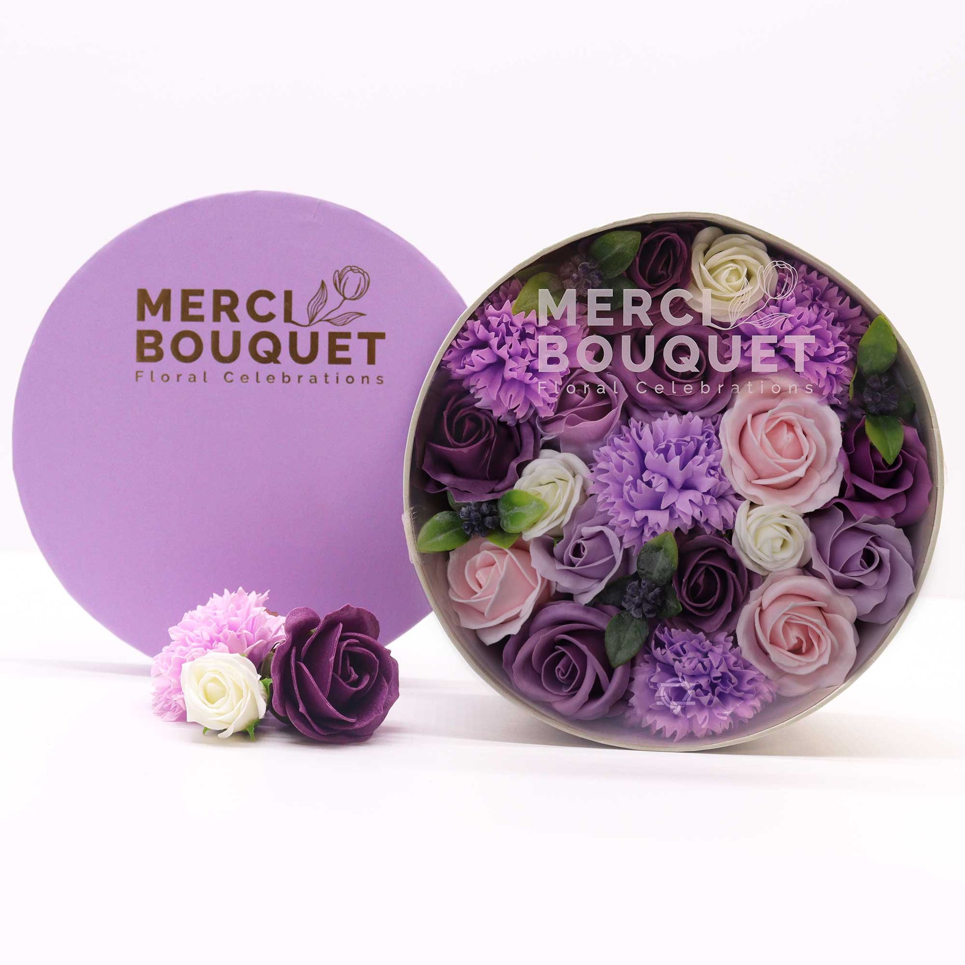 Round Box Flower Shaped Soap Gift Boxes - Lavender and Rose and Carnation Collection