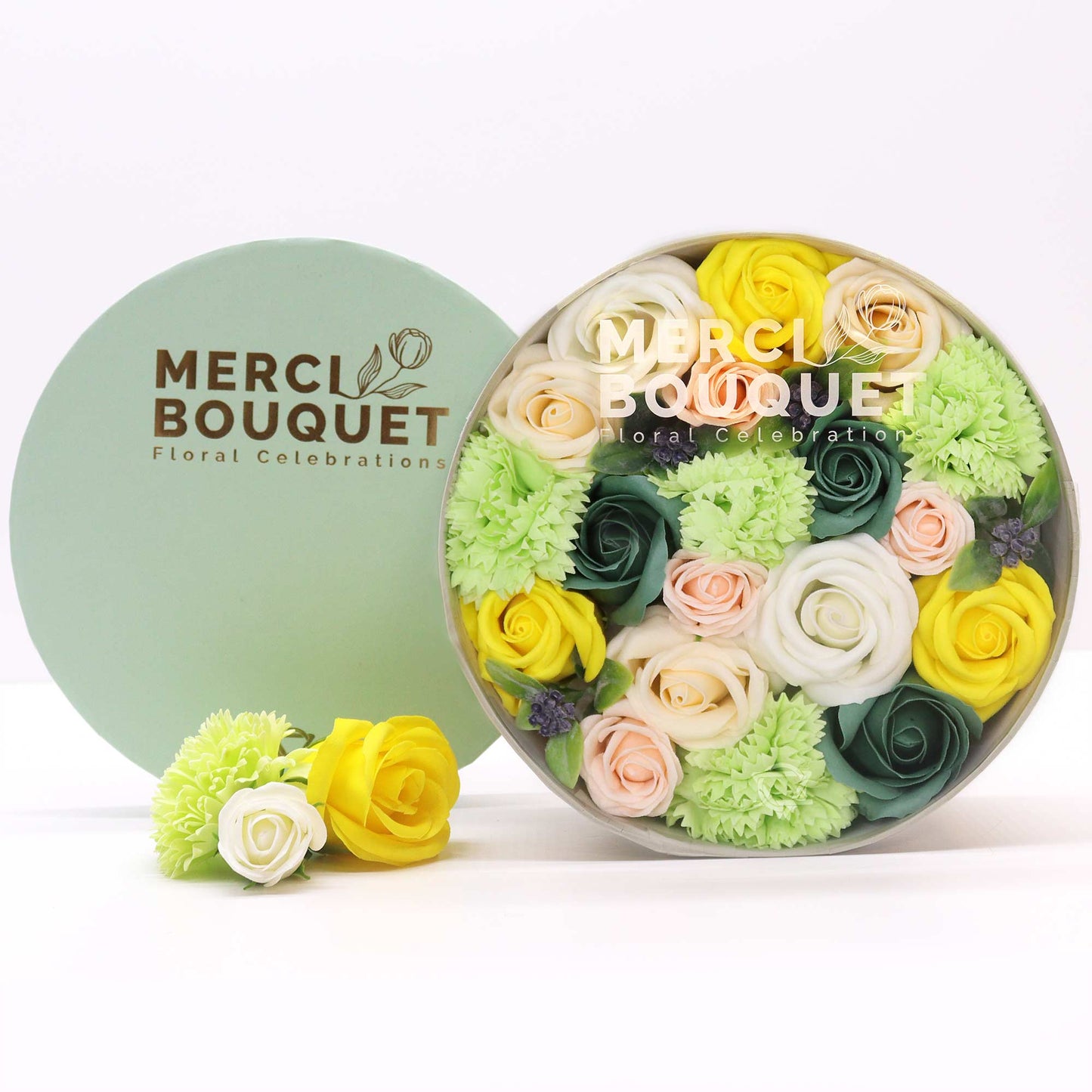 Round Box Flower Shaped Soap Gift Boxes - Yellow and Green Collection