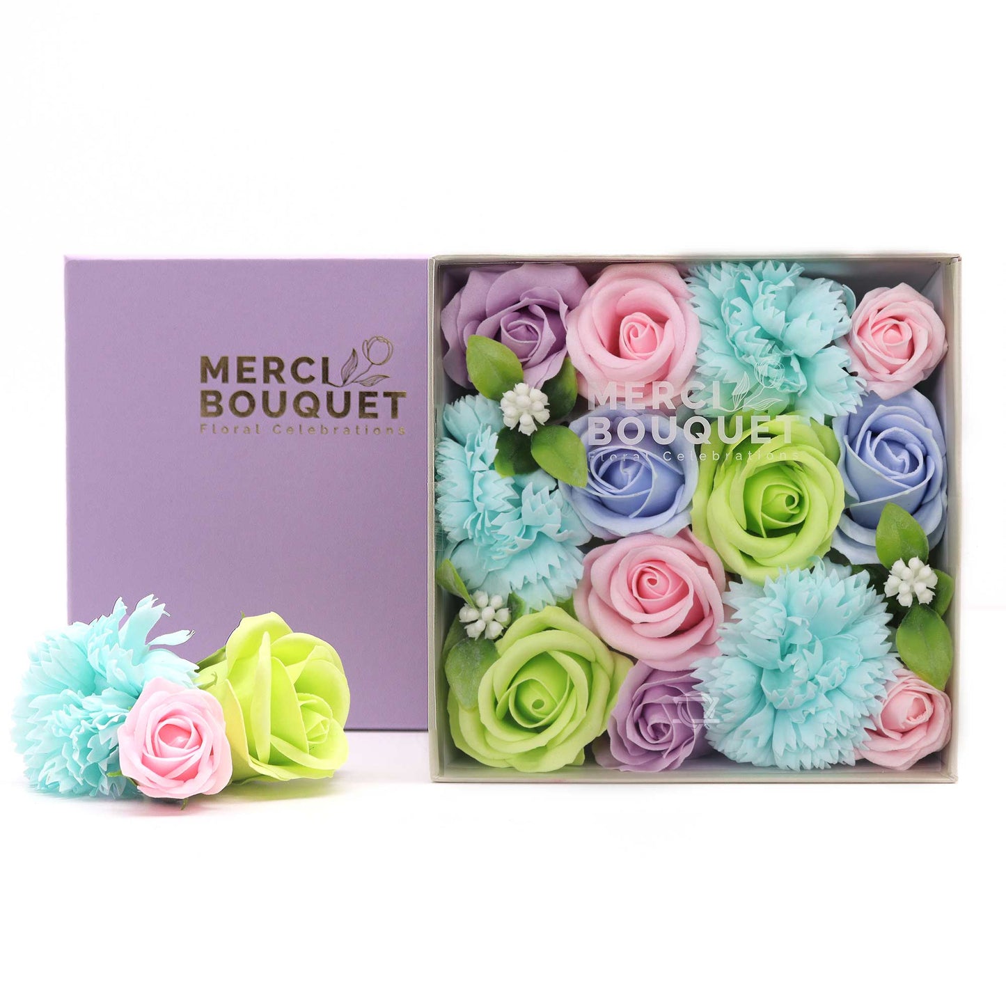 Square Box Flower Shaped Soap Gift Boxes - Blues Collection