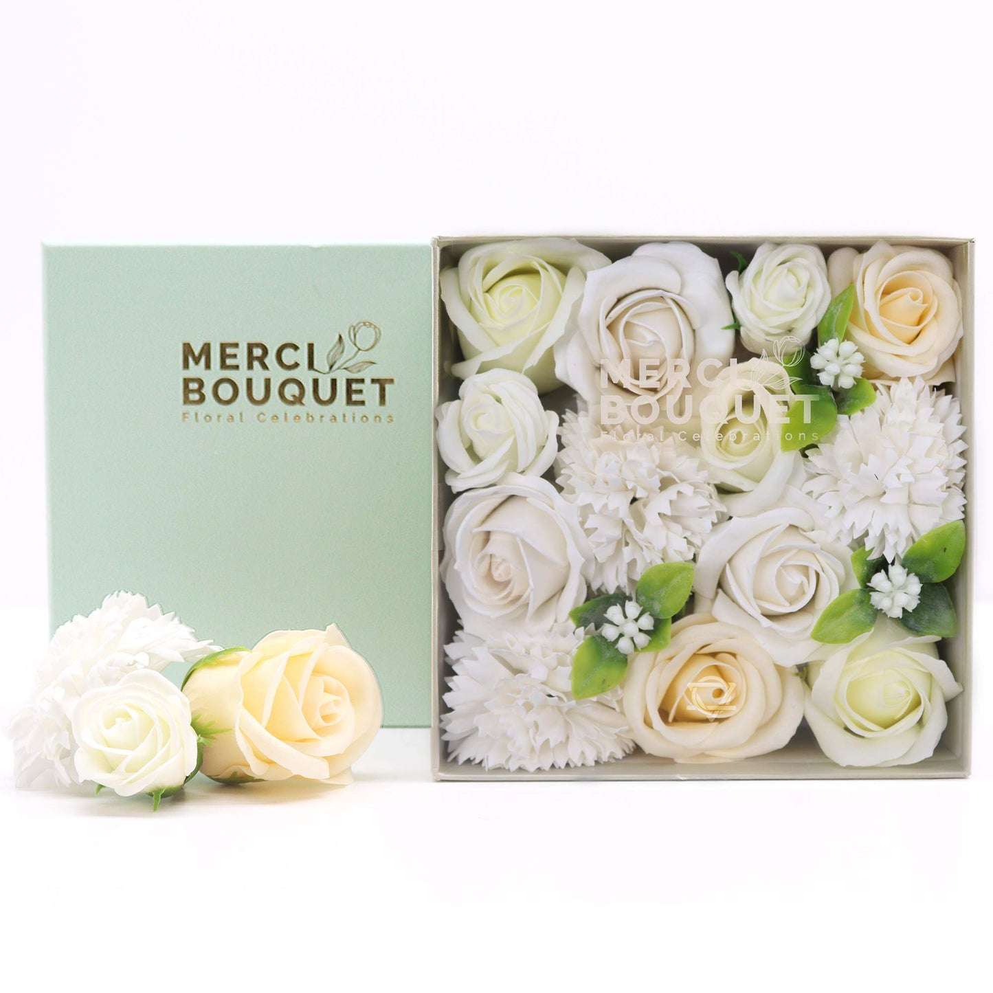 Square Box Flower Shaped Soap Gift Boxes - White and Ivory Collection