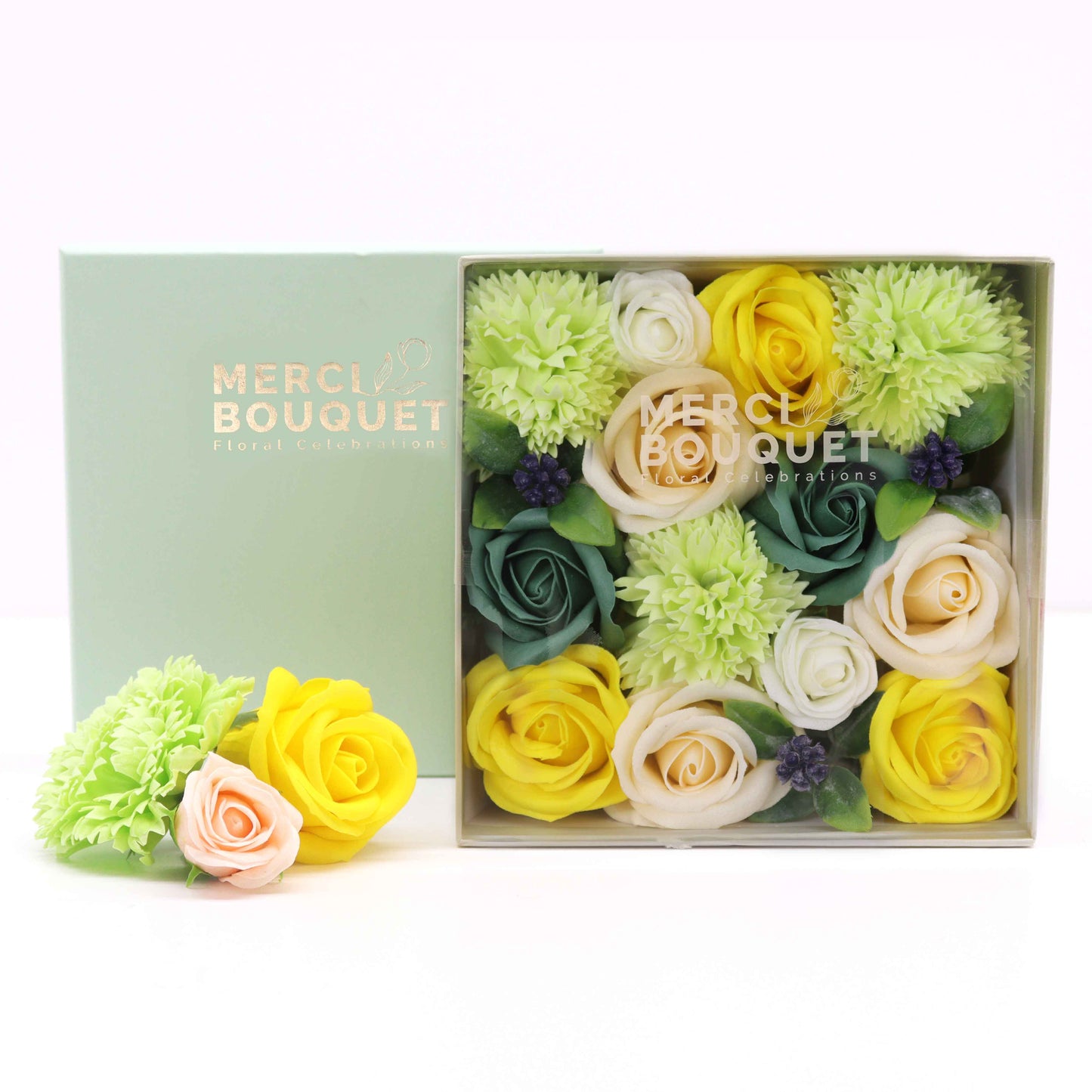 Square Box Flower Shaped Soap Gift Boxes - Yellow and Green Collection
