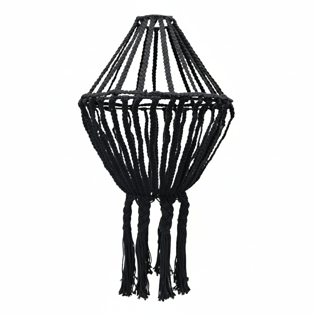 Handcrafted Macrame Soft Cotton Drop Chandelier - Black