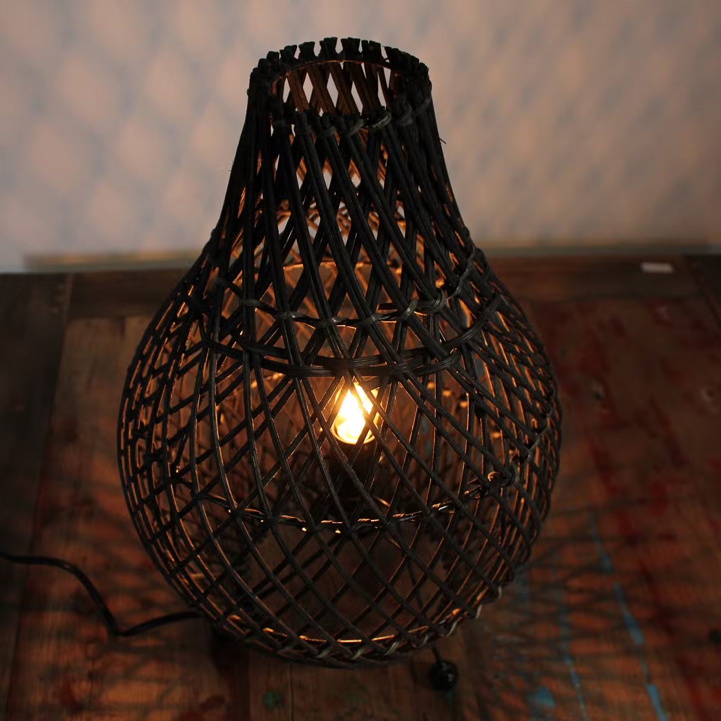 Hand-Woven Rattan Table Lamp - Black