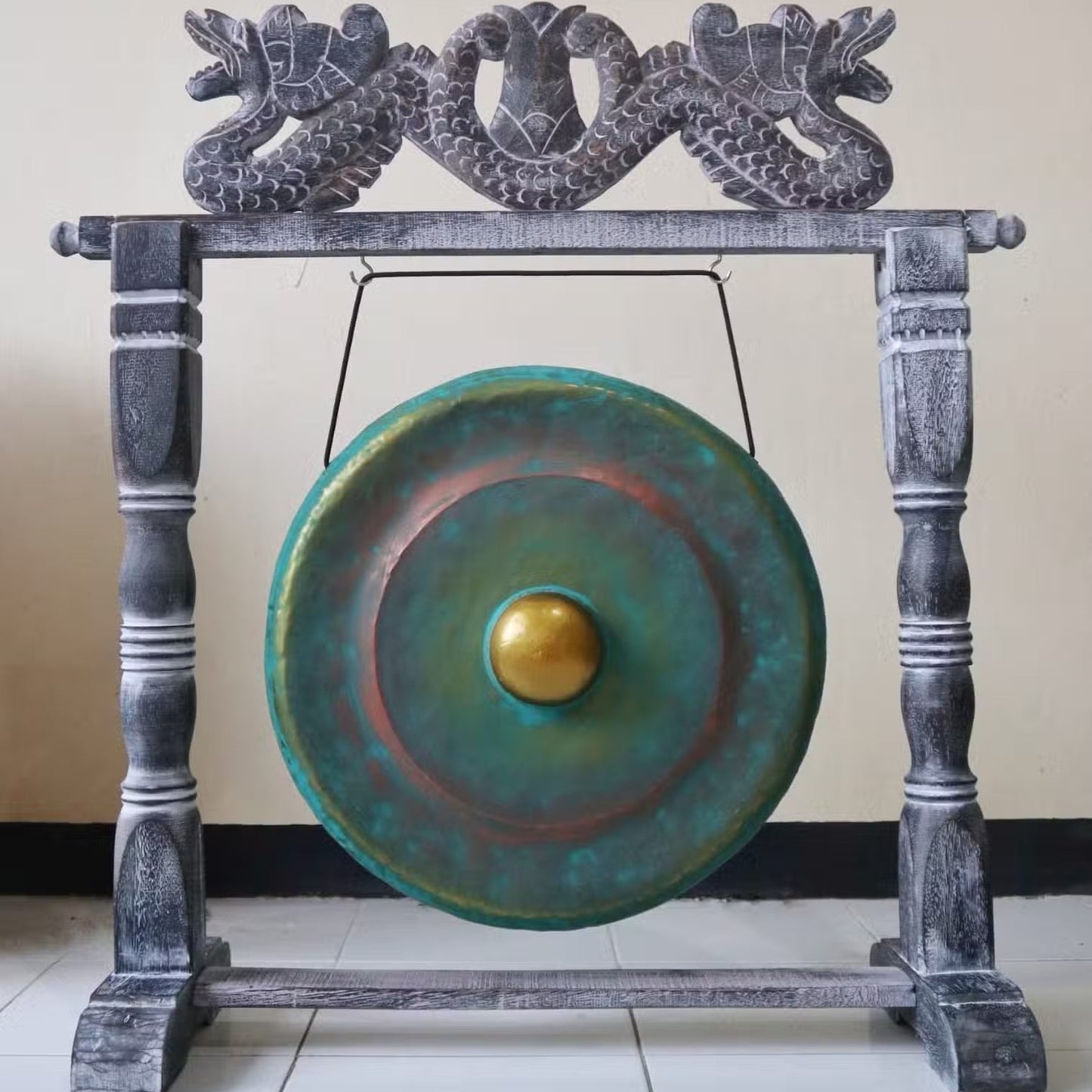 Handmade Albasia Wooden and Metal Healing Gong - Medium 35cm / Greenwash
