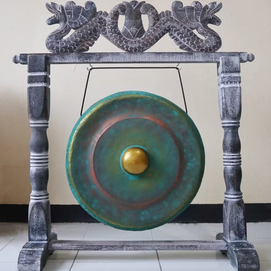 Handmade Albasia Wooden and Metal Healing Gong - Medium 35cm / Greenwash