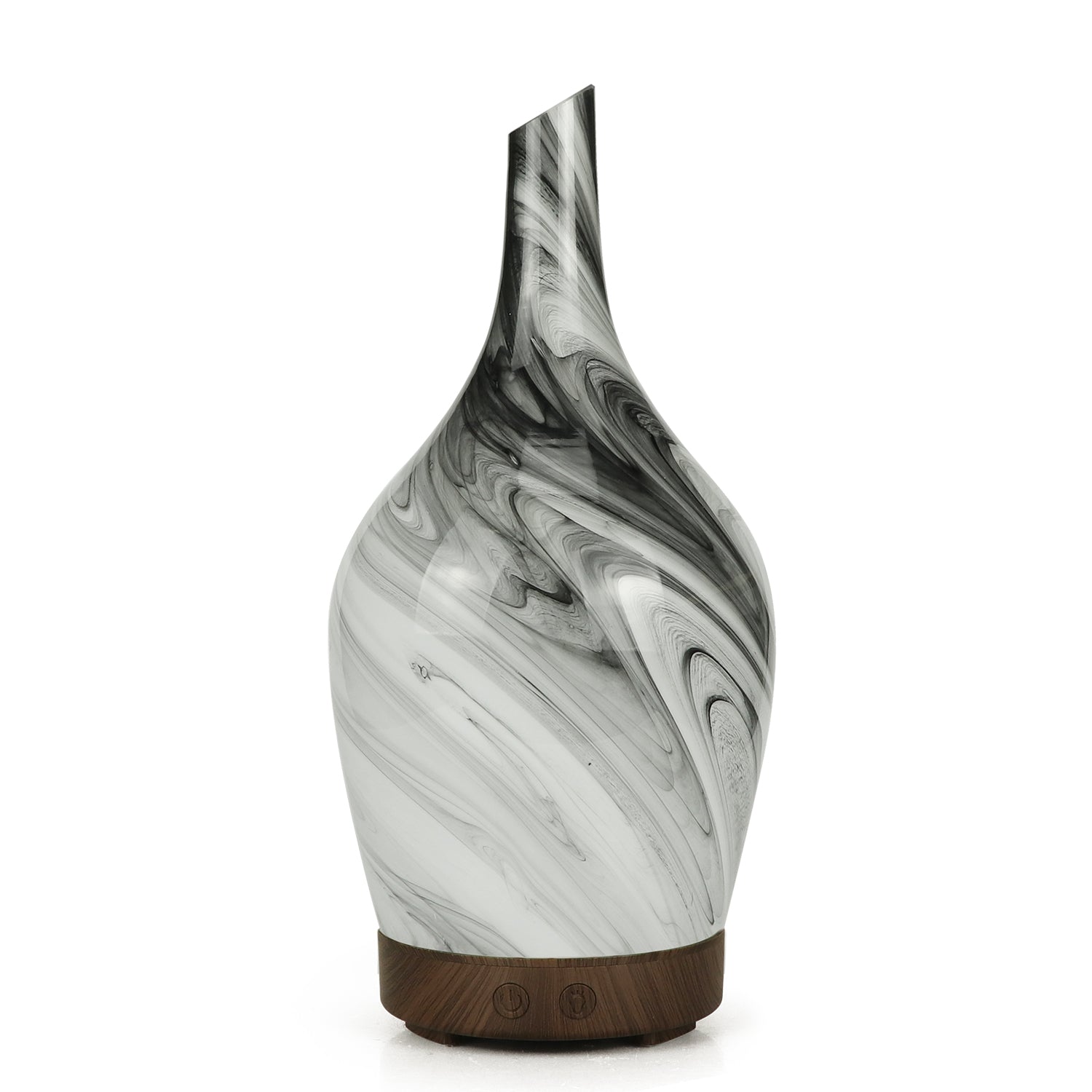 Glass USB Aroma Diffuser - Abstract Grey, upright with a twisted grey marbled body and brown base by Quintessential Holistic Health Ltd