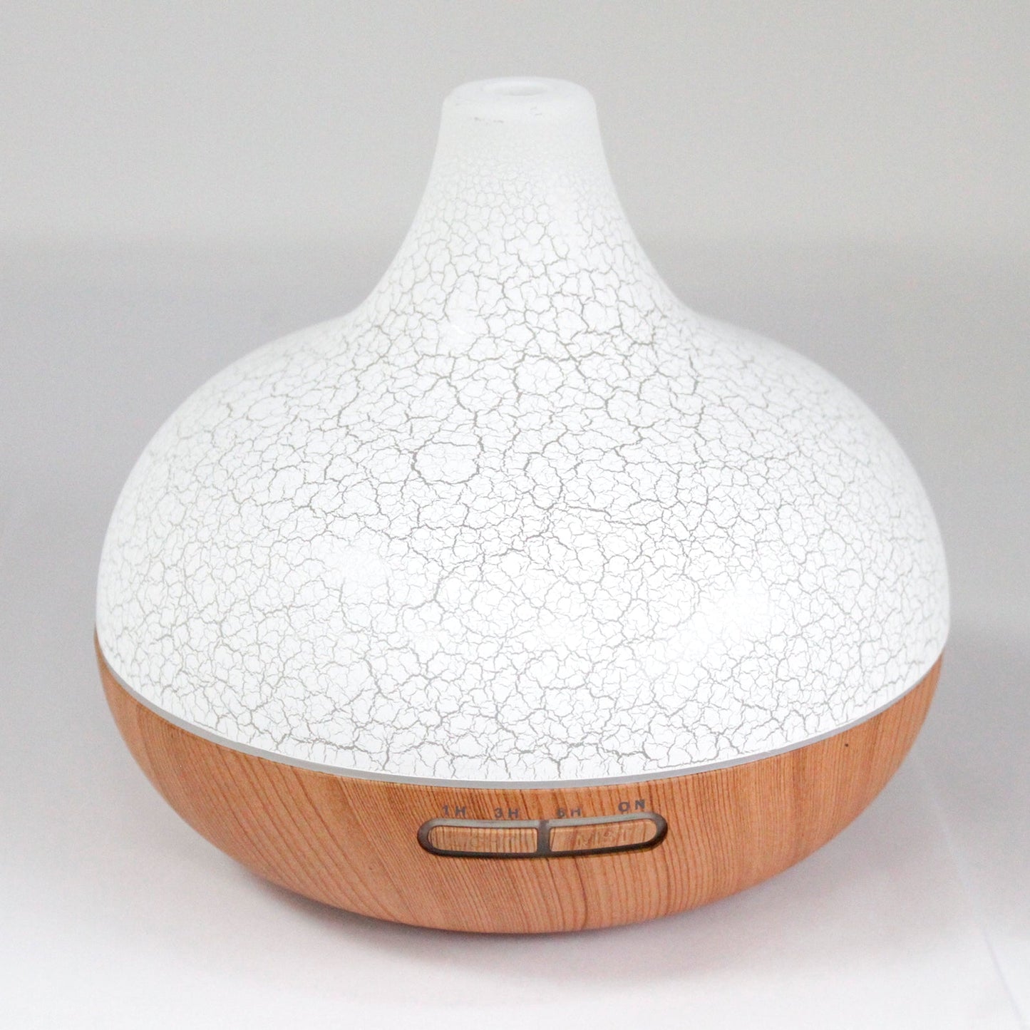 USB Aroma Diffuser - Santorini Shell with a white crackle-patterned dome, small top opening and wood-effect base by Quintessential Holistic Health Ltd