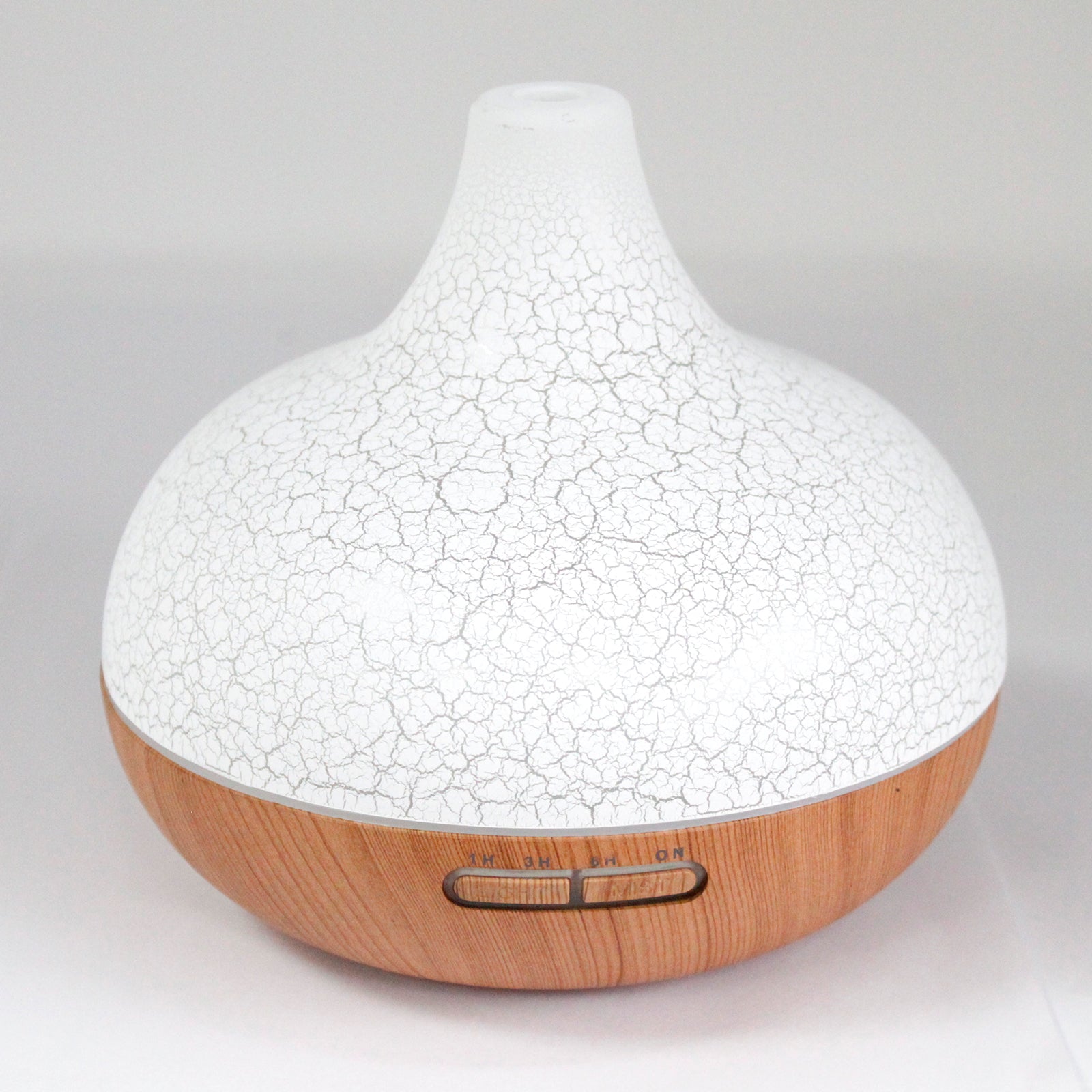 USB Aroma Diffuser - Santorini Shell with a white crackle-patterned dome, small top opening and wood-effect base by Quintessential Holistic Health Ltd