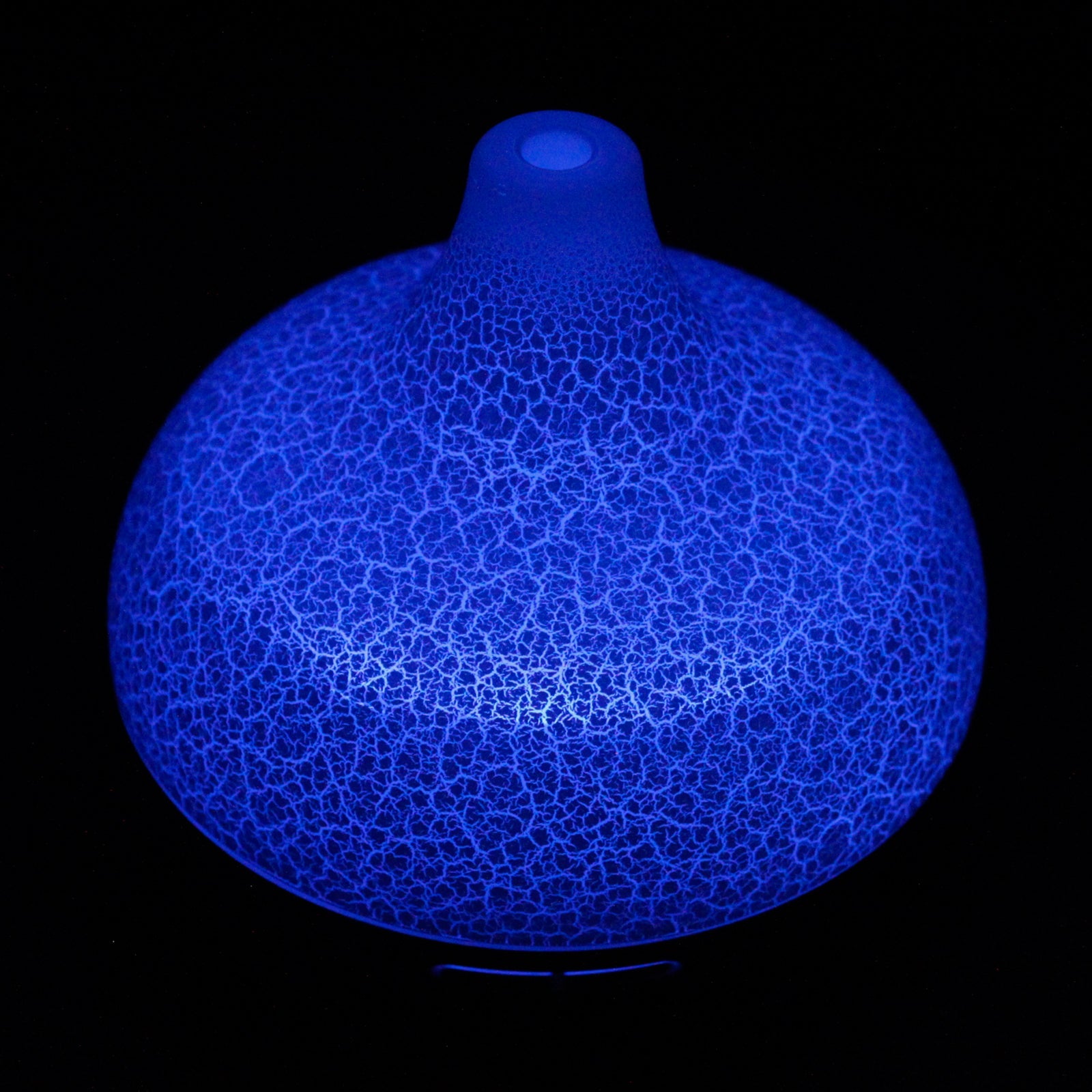 USB Aroma Diffuser - Santorini Shell glowing deep blue through a crackle-patterned dome by Quintessential Holistic Health Ltd