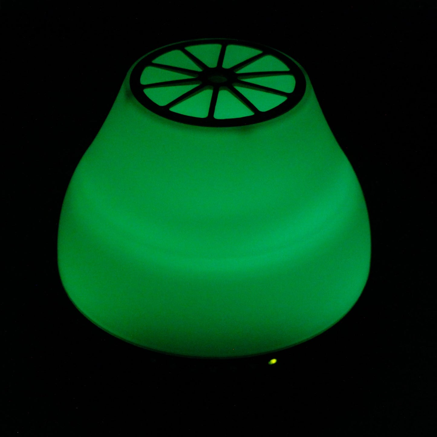 Colour-Changing USB Bluetooth Speaker Aroma Diffuser - Viennese glowing green with a black citrus-slice top detail by Quintessential Holistic Health Ltd