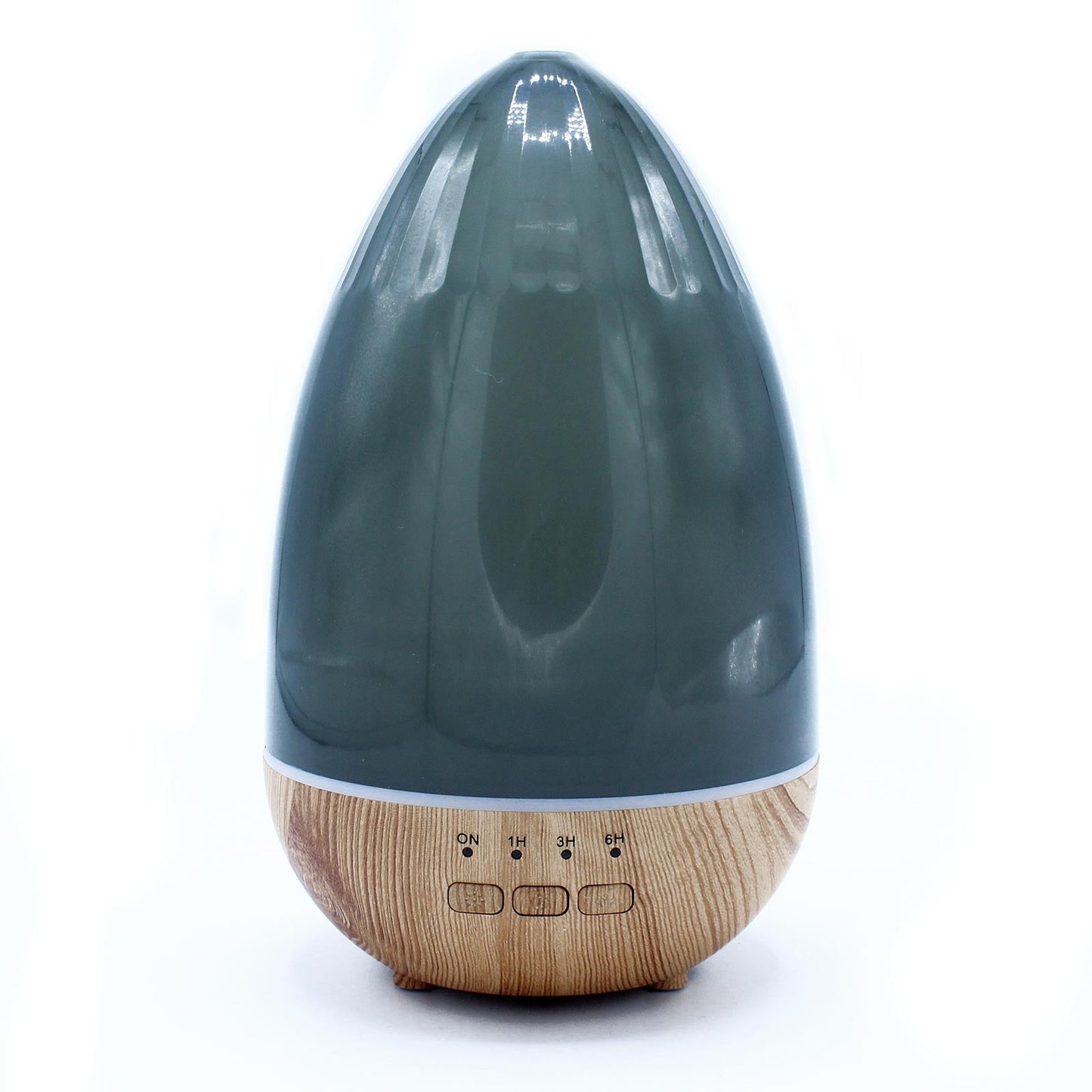 Colour-Changing USB Aroma Diffuser - Barcelona, blue-grey teardrop-shaped diffuser with a wood-effect base and front buttons by Quintessential Holistic Health Ltd