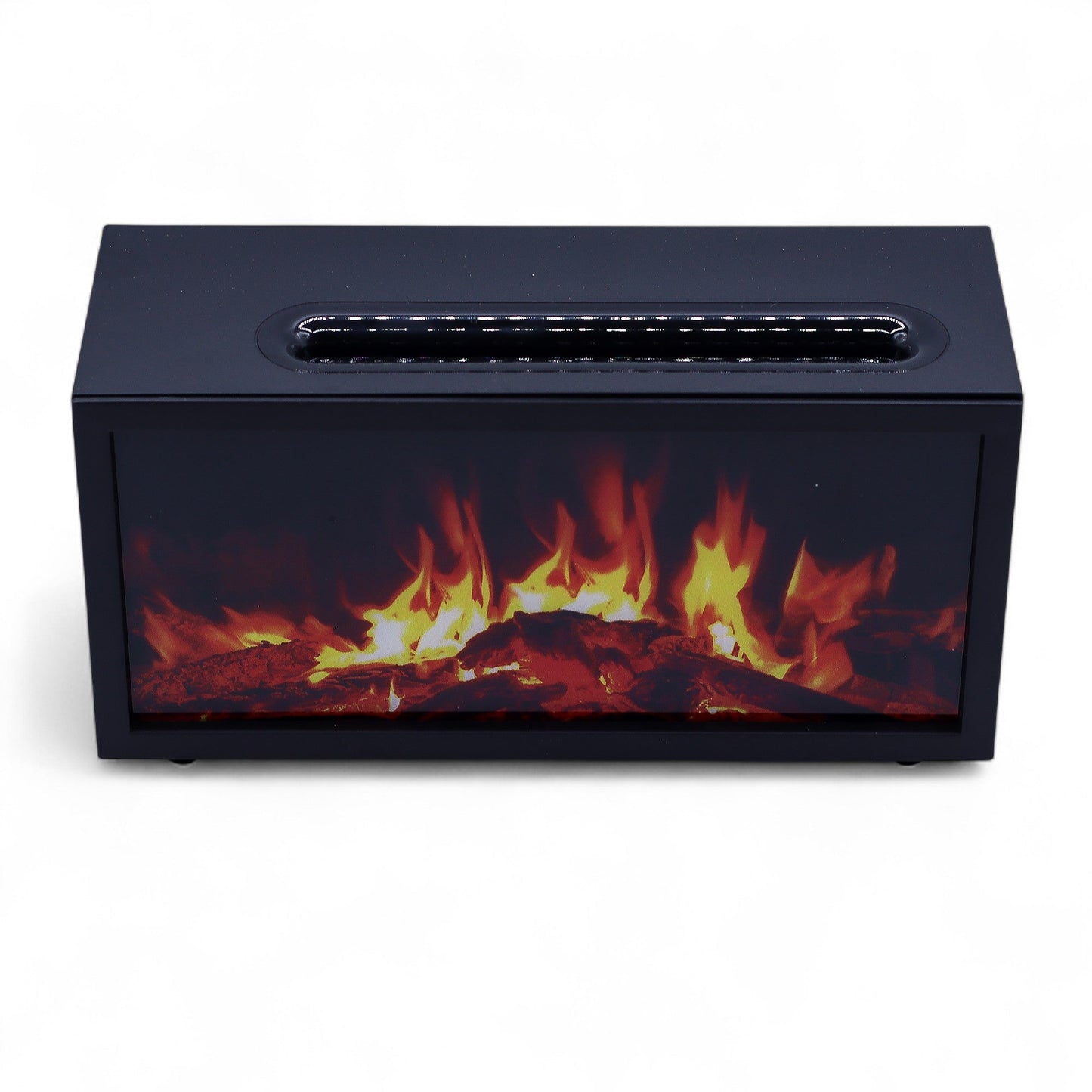 Colour-Change USB Aroma Diffuser – Black Flame Effect & Bird Sound, illuminated flame display with a long vent on top by Quintessential Holistic Health Ltd