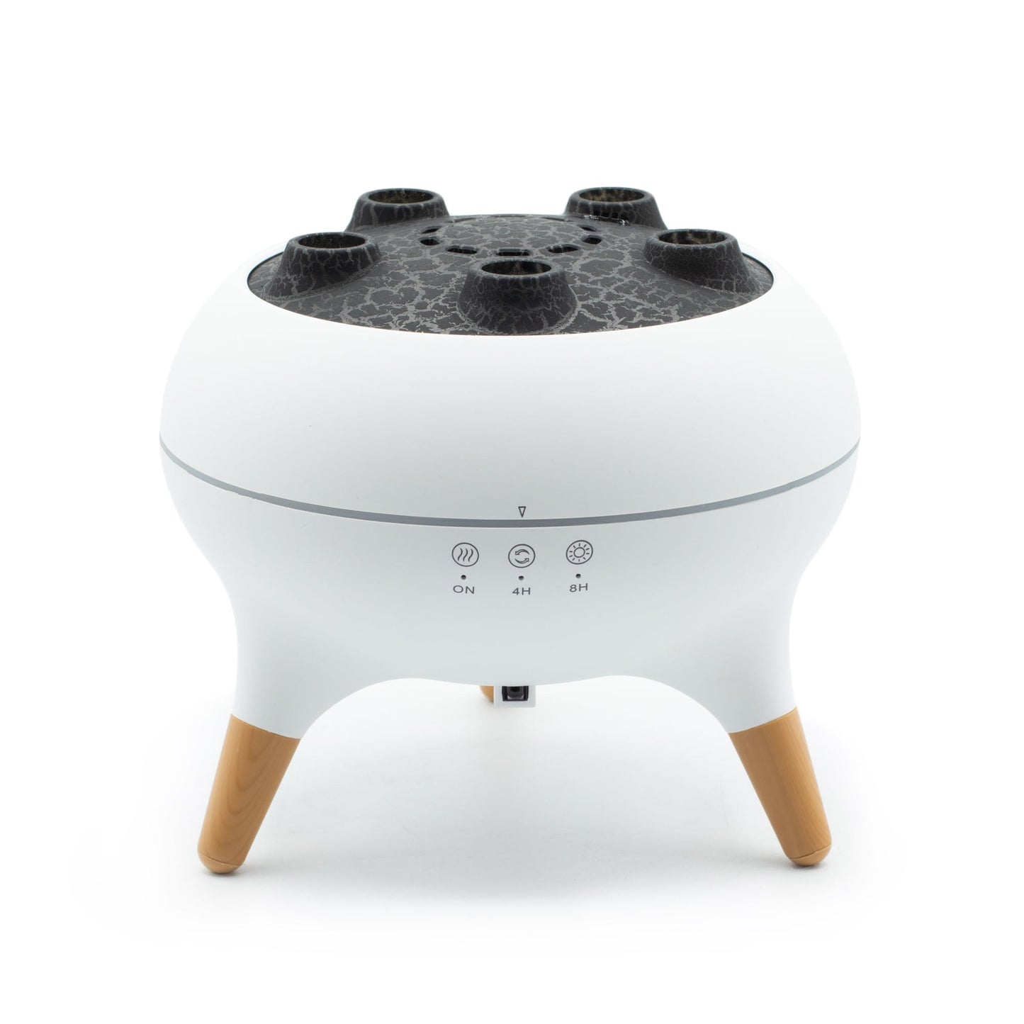 Colour-Changing USB Jellyfish Puff-Effect Aroma Diffuser with Remote, a white rounded unit with a perforated black top and three tan legs by Quintessential Holistic Health Ltd