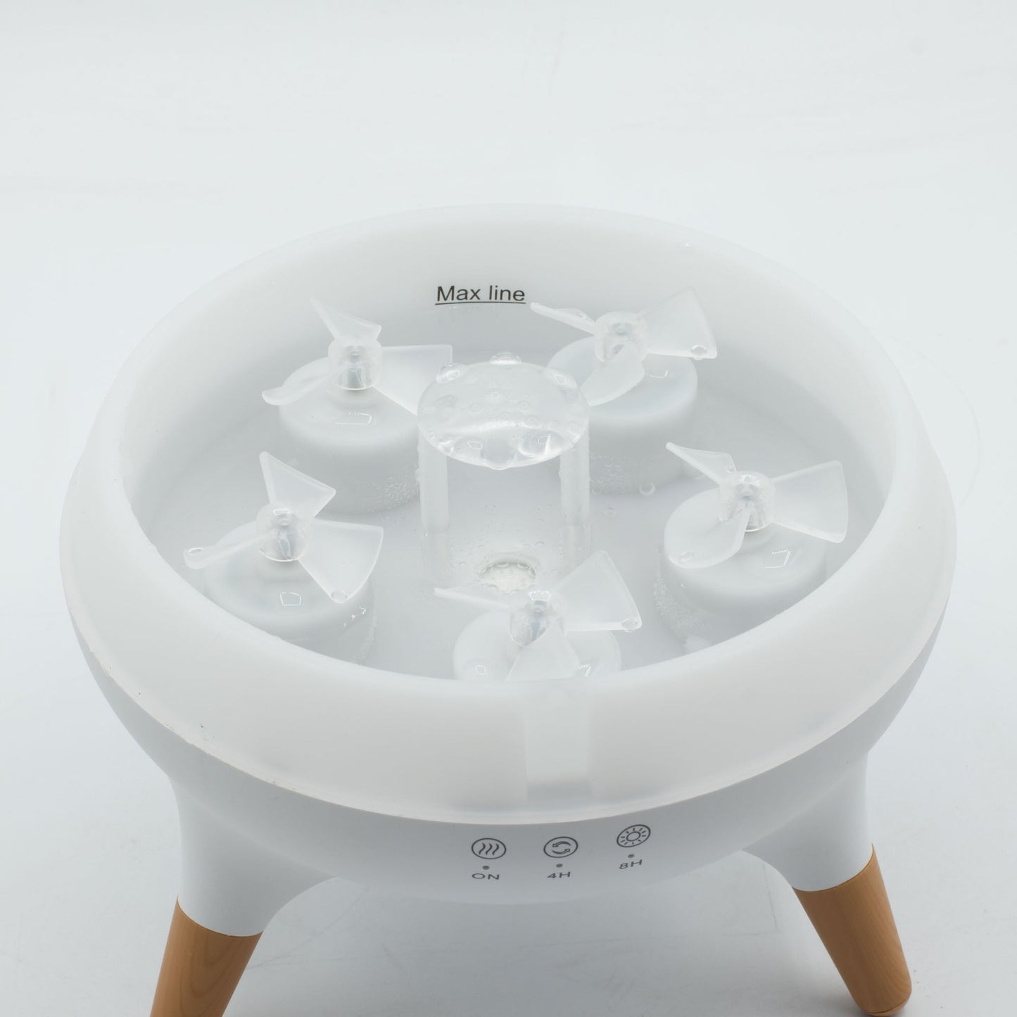 Colour-Changing USB Jellyfish Puff-Effect Aroma Diffuser with Remote, open to show five translucent forms and a marked maximum-fill line by Quintessential Holistic Health Ltd