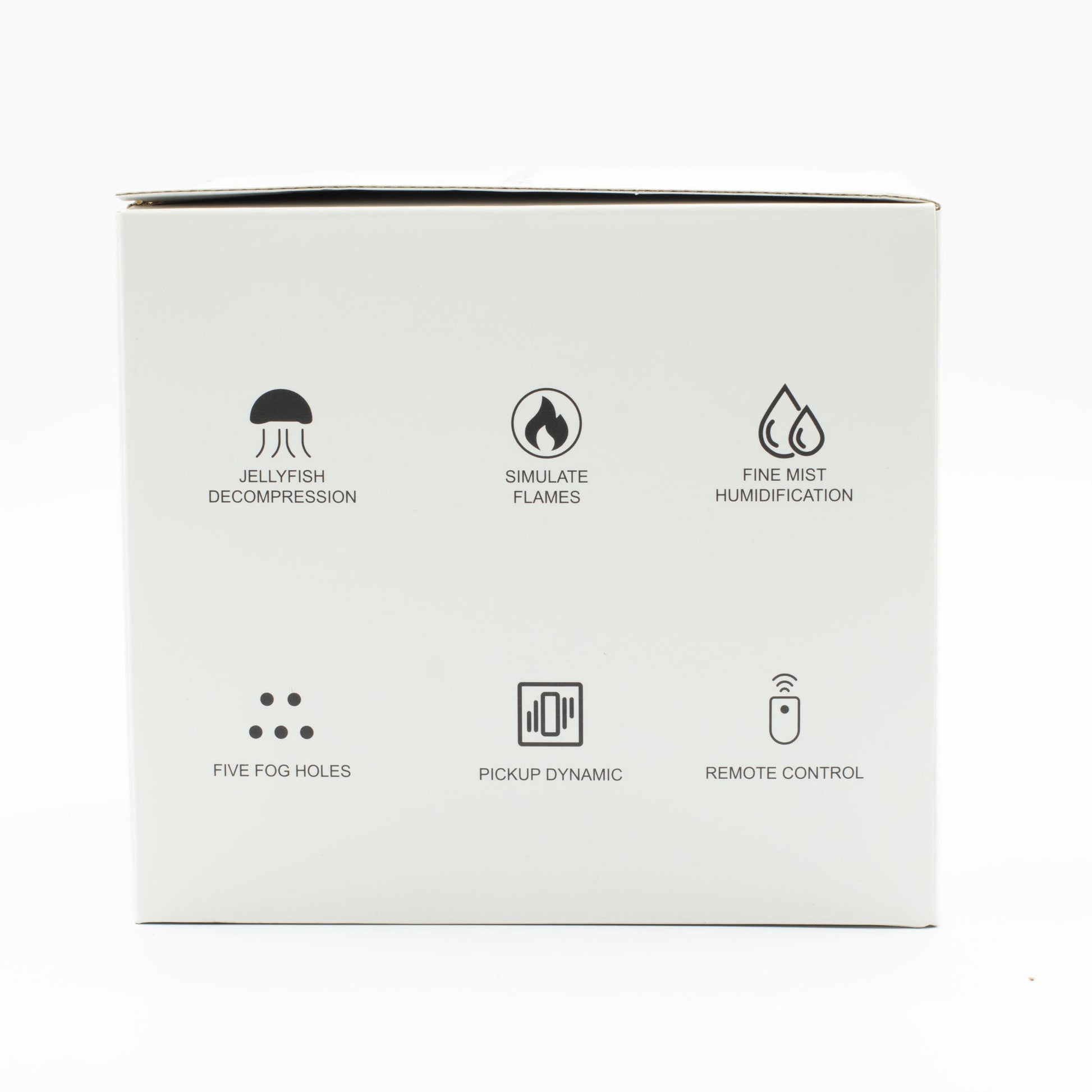 USB Aroma Diffuser - Jellyfish with Puff Effect box with icons for colourful lights, flame mist and remote control by Quintessential Holistic Health Ltd