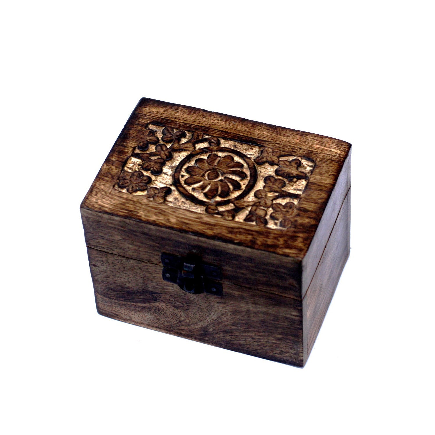 Mango Wood Hand Carved Aromatherapy Essential Oil Box - Floral Design for 6 Bottles product packaging on clean background from Quintessential Holistic Health Ltd